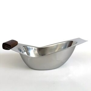 Vintage Arthur Salm Sweden MCM 18/8 Stainless Steel Teak Gravy Boat 1960s